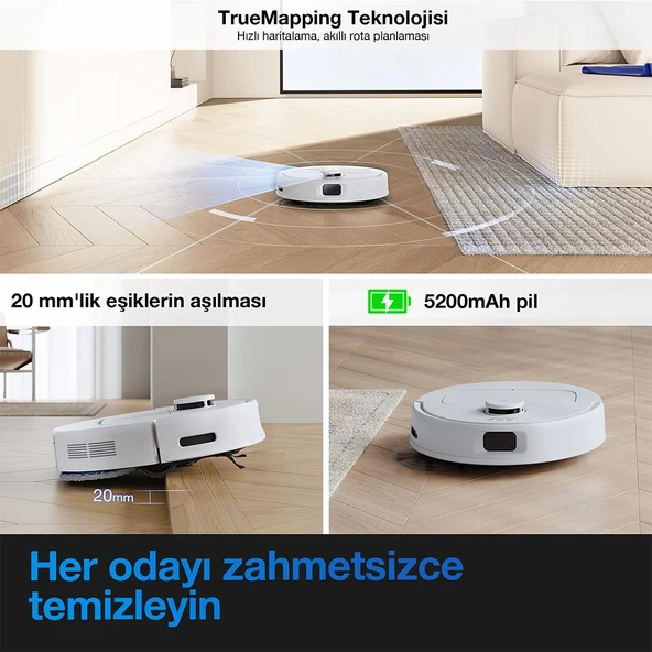 Ecovacs Deebot N20E Plus Beyaz Robot Süpürge ve Paspas - Resim 5