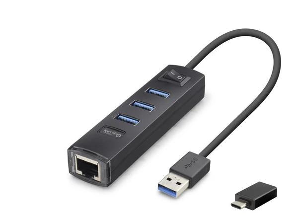 Usb Type-c 3.2 Gen1 Hub Ethernet Gigabit 4 Port Siyah RJ4503 ürün görseli 1