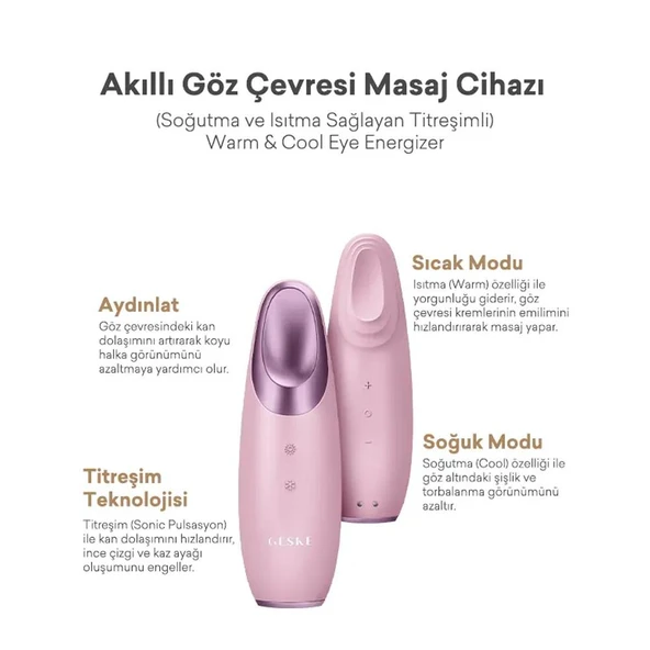 Geske Titreşimli Soğutma ve Isıtma Sağlayan Akıllı Göz Çevresi Masaj Cihazı Pembe ürün görseli 1