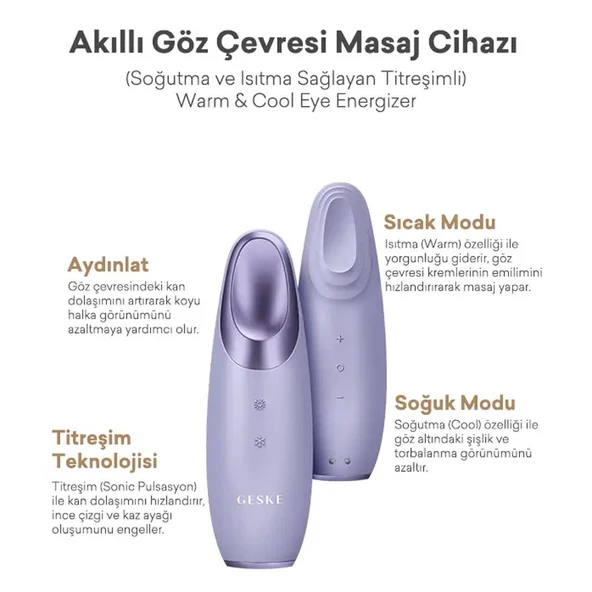 Geske Titreşimli Soğutma ve Isıtma Sağlayan Akıllı Göz Çevresi Masaj Cihazı Mor ürün görseli 1