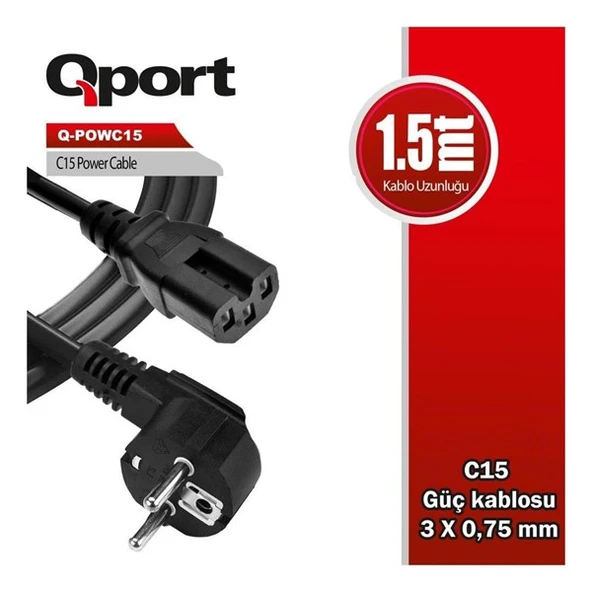 QPORT Q-POWC15 C15 1.5metre Power Kablosu ürün görseli 1