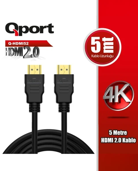 QPORT 5metre Q-HDMI52 HDMI Kablo 3D Gold 2.0V 4K 60HZ ürün görseli 1