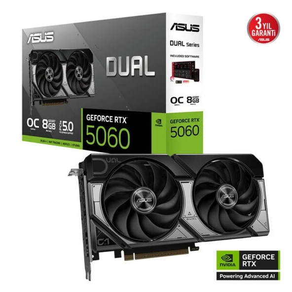ASUS Dual GeForce RTX 5060 EVO OC Edition 8GB GDDR7 128 Bit PCIe 5.0 Gaming Ekran Kartı ürün görseli 1
