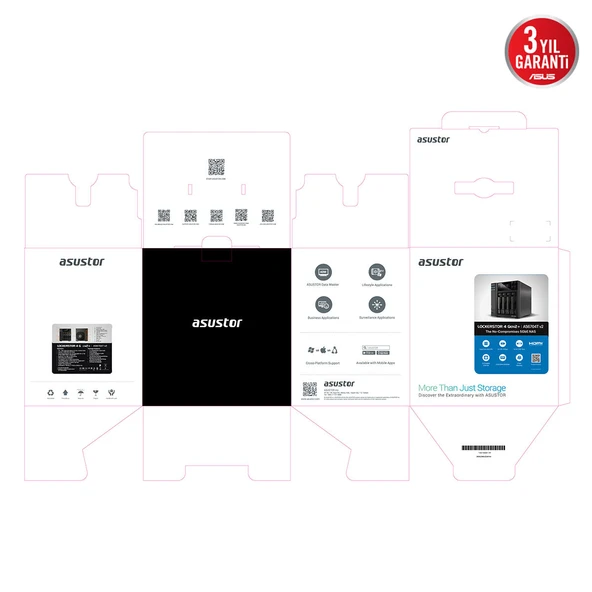 ASUSTOR 4diskli Celeron QC- 4GB RAM-2-2.5GbE Nas Server AS6704T v2 - Resim 4