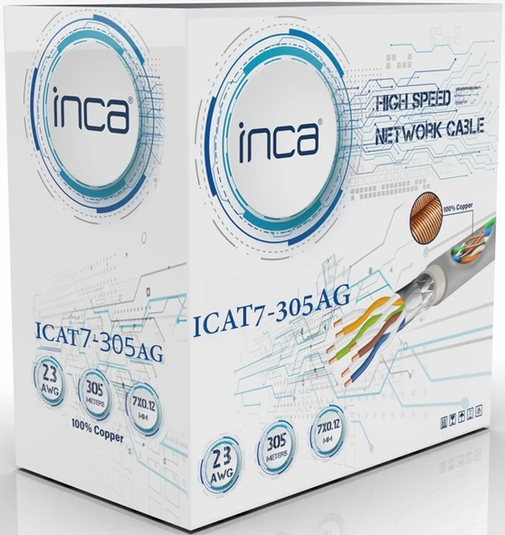 INCA 305metre CAT7 S-FTP 23AWG Saf Bakır LSZH Kablo ICAT7-305AG ürün görseli 1