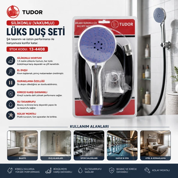 MİLANO VAKUMLU - SİLİKON LÜKS DUŞ SETİ DUŞ BAŞLIK=MİX SİLİKON HORTUM=1.5MT MAFSAL=3 KADEME (5224) ürün görseli 1