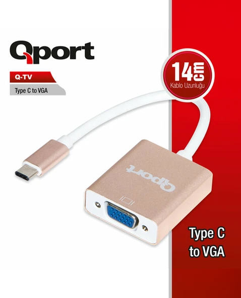 QPORT Q-TV 0.15metre Type-C & Vga Dişi Çevirici Adaptör 1080p ürün görseli 1