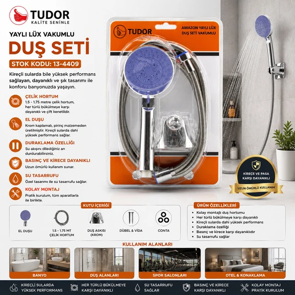 VAKUMLU - KROM LÜKS DUŞ SETİ METAL YAYLI HORTUM=150CM MAFSAL (5224) ürün görseli 1