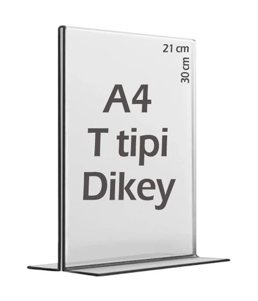 A4 T-Tipi Dikey 21x30 cm masaüstü Şeffaf Pleksi Föylük Menü Broşür Etiket Fotoğraflık Albüm Stand Sehpa Fiyatlık ürün görseli 1