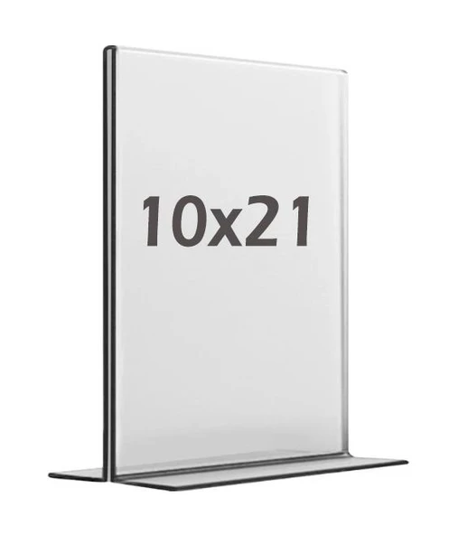 10x21 cm T tipi Dikey Şeffaf Föylük Menü Broşür Etiket Fotoğraflık Masaüstü Stand Sehpa Sunum ürün görseli 1
