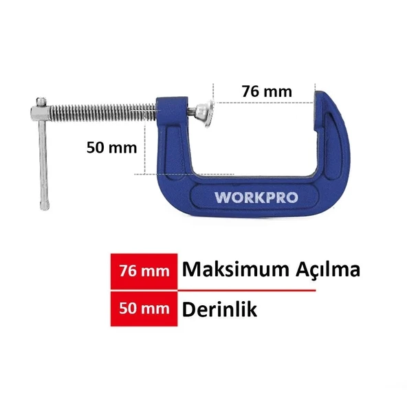 WORKPRO WP232018 75mm G Tipi İşkence - Resim 3