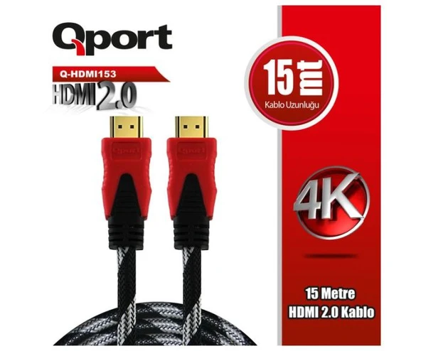 QPORT 15metre Q-HDMI153 HDMI Kablo 2.0 4K Altın Uç ürün görseli 1