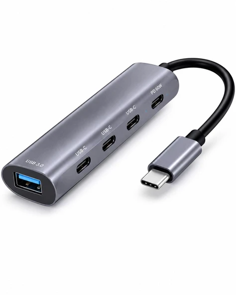 Type-C Hub Pd Usb 3.0 Usb-C 5 Port 60W Gri HDX7895 ürün görseli 1