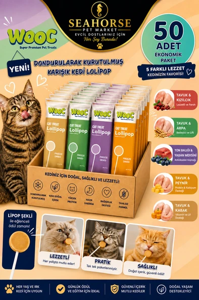Kedi Ödül Çubuğu 50 Adet | 5 Farklı Aromalı Lollipop Kedi Ödülü ürün görseli 1