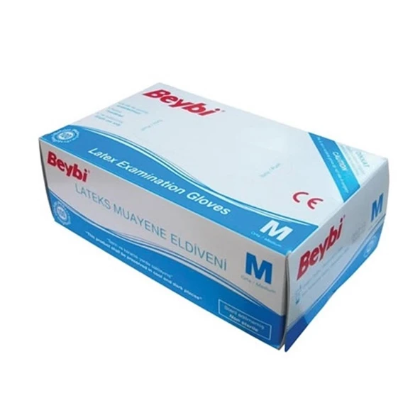 Beybi Lateks Pudralı (M) Medium Beden Muayene Eldiven 100lü Paket ürün görseli 1