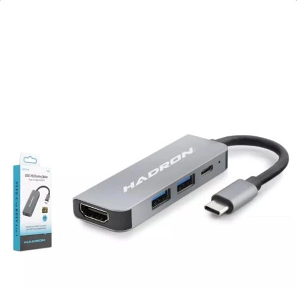 Hadron Hdx7840 Type-C To Hub Hdtv Hdmi 4K 30Hz + Type-C + 2-Usb3.0 4İn1 Gri ürün görseli 1