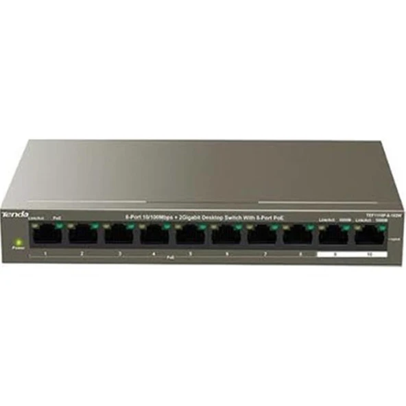 Tenda TEF1110P-8-63W 10 Port 8 Port Poe+ 10-100 + 2 Port 10-100 Switch ürün görseli 1