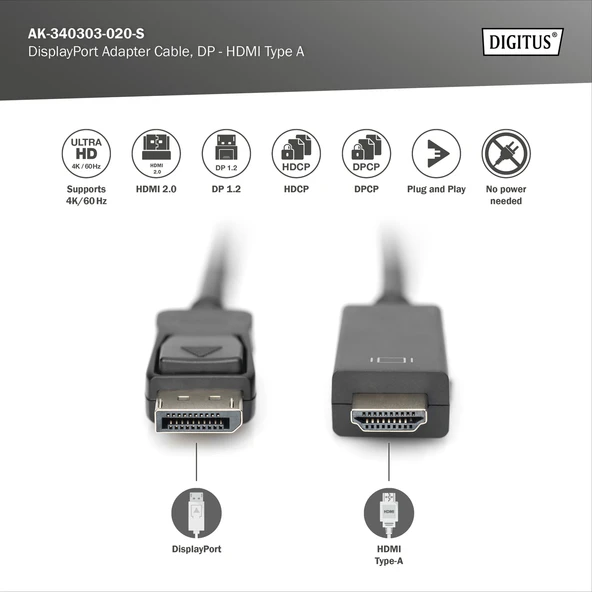 DIGITUS DP-HDMI Görüntü Kablosu 2m (AK.340303.020.S) - Resim 3