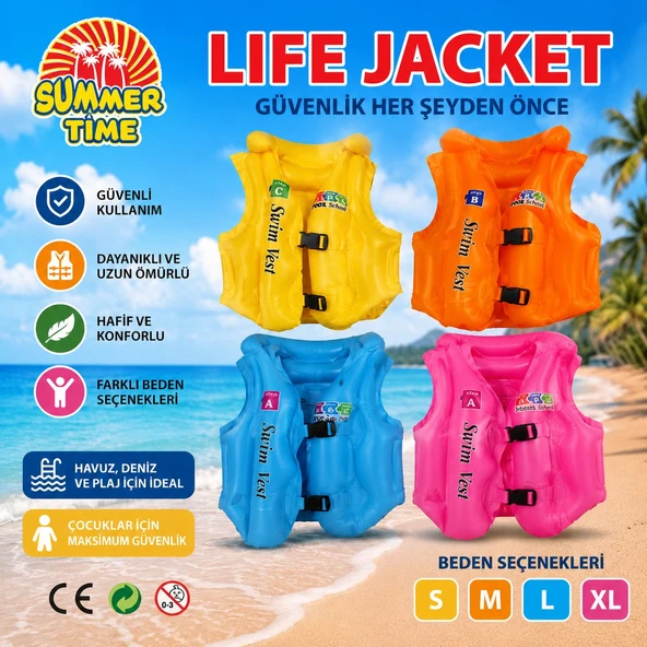 Summer Time Çocuk Şişme Can Yeleği – Güvenli Yüzme Yeleği (L Beden) ürün görseli 1