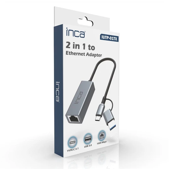 Inca IUTP-01TX Ethernet Adaptörü USB ve TYPE-Cye Bağlantı USB 3.0 ve TYPE-C 3.1 Alüminyum 1000Mbps ürün görseli 1