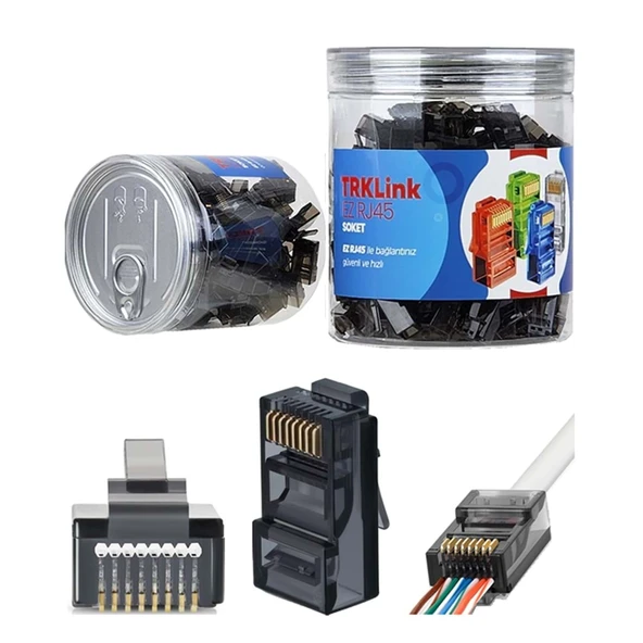 TRKLINK EZ RJ45 Konnektör 100'lü Paket Siyah ürün görseli 1
