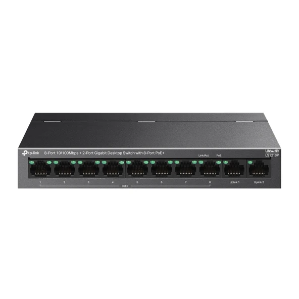 TP-LINK 8port PoE 96w 2-Uplink 100mbit Yönetilemez Switch LS1210P ürün görseli 1