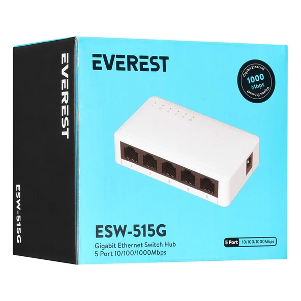 Everest EVERLINK ESW-515G 5 Port 10-100-1000Mbps Gigabit Ethernet Masaüstü Ethernet Switch Hub ürün görseli 1