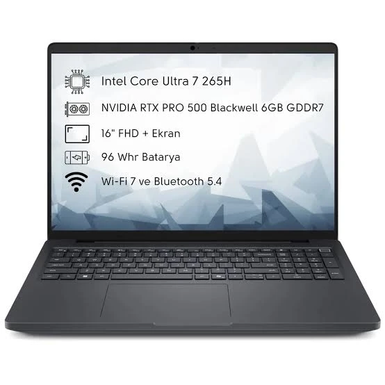 DELL 16” PRO MAX ULTRA 7 265H-32GB DDR5 RAM-1TB NVME-8GB RTX PRO2000 BWL-W11P Taşınabilir İş istasyonu ürün görseli 1
