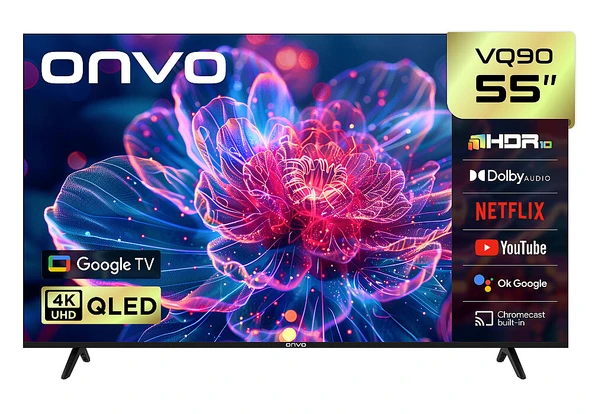 ONVO 55VQ90F3UA 55'' 140 Ekran Uydu Alıcılı 4K Ultra HD Google Smart QLED TV ürün görseli 1