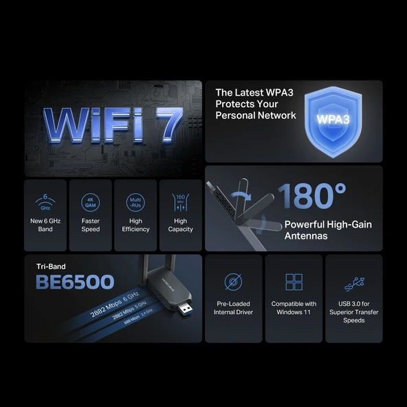 MERCUSYS MA37BE WIFI7 BE3600 Kablosuz USB Adaptör - Resim 3