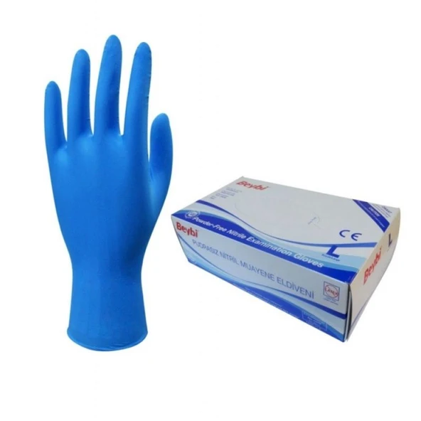 Beybi Pudrasız Nitril Mavi (L) Large Beden Muayene Eldiven 100lü Paket ürün görseli 1