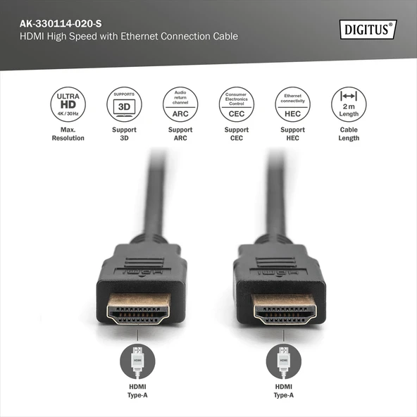 DIGITUS HDMI Görüntü Kablosu 2m (AK-330114-020-S) - Resim 3