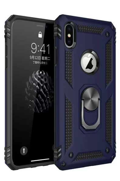 Newface Apple iPhone XS Max Kılıf Sofya Yüzüklü Silikon Kapak - Lacivert ürün görseli 1