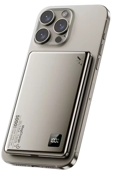 Newface PW555 5.000 mAh Dijital Göstergeli 18W Type-C ve 15W Kablosuz Şarj PD Hızlı Şarj Magsafe Powerbank - Titanyum ürün görseli 1