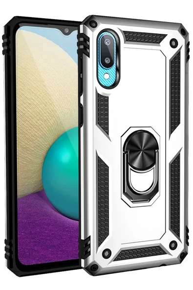 Newface Samsung Galaxy A02 Kılıf Sofya Yüzüklü Silikon Kapak - Gümüş ürün görseli 1