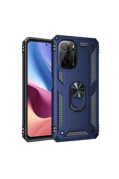 Newface Xiaomi Poco F3 Kılıf Sofya Yüzüklü Silikon Kapak - Lacivert ürün görseli 1