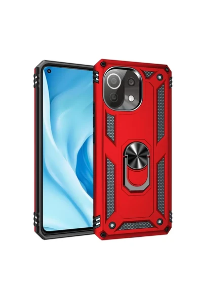 Newface Xiaomi Mİ 11 Lite Kılıf Sofya Yüzüklü Silikon Kapak - Kırmızı ürün görseli 1