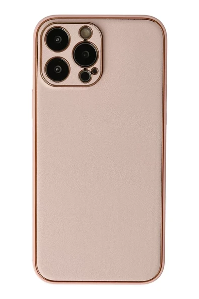 Newface Apple iPhone 13 Pro Max Kılıf Coco Deri Silikon Kapak - Pudra ürün görseli 1