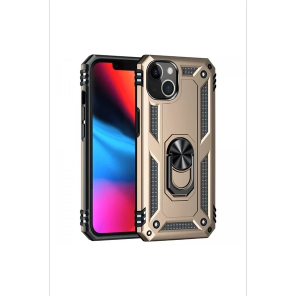 Newface Apple iPhone 14 Kılıf Sofya Yüzüklü Silikon Kapak - Gold - Resim 3