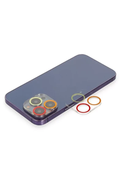 Newface Apple iPhone 12 Pro Renkli Kamera Lens Koruma Cam - Turuncu-Kırmızı ürün görseli 1