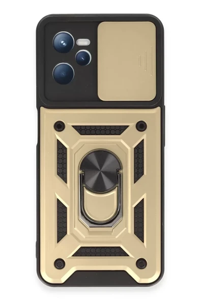 Newface Realme C35 Kılıf Pars Lens Yüzüklü Silikon - Gold ürün görseli 1