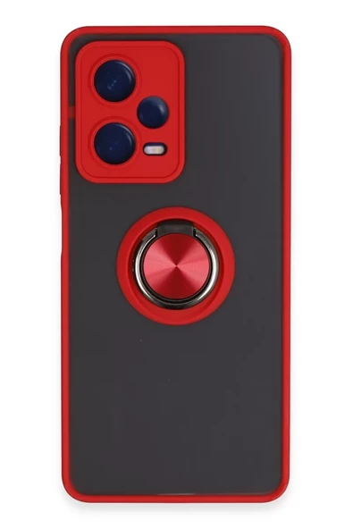 Newface Xiaomi Redmi Note 12 5G Kılıf Montreal Yüzüklü Silikon Kapak - Kırmızı ürün görseli 1