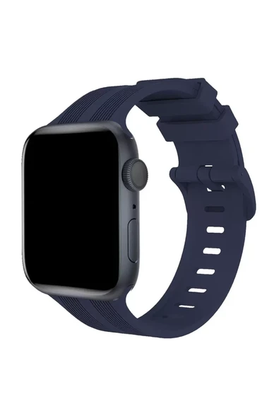 Newface Apple Watch 38mm KR408 Çizgili Silikon Kordon - Lacivert ürün görseli 1