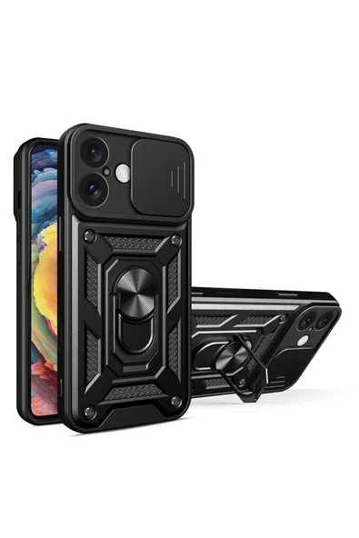 Newface Apple iPhone 16 Kılıf Pars Lens Yüzüklü Silikon - Siyah ürün görseli 1