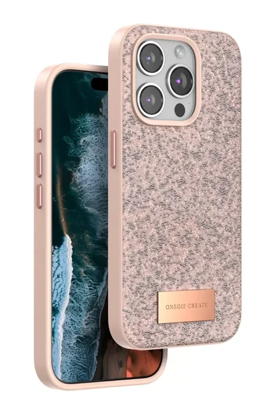 Onegif Apple iPhone 15 Pro Bright Simli Kapak - Pembe ürün görseli 1