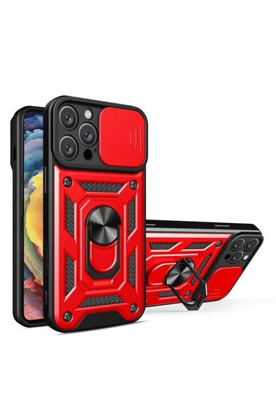 Newface Apple iPhone 16 Pro Max Kılıf Pars Lens Yüzüklü Silikon - Kırmızı ürün görseli 1