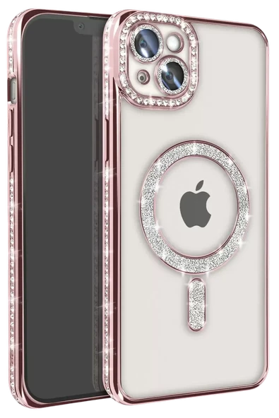 Newface Apple iPhone 15 Kılıf Joke Simli Magneticsafe Kılıf - Pembe ürün görseli 1