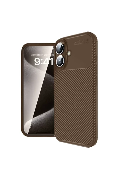 Newface Apple iPhone 16 Kılıf Auto Focus Karbon Kapak - Kahverengi ürün görseli 1
