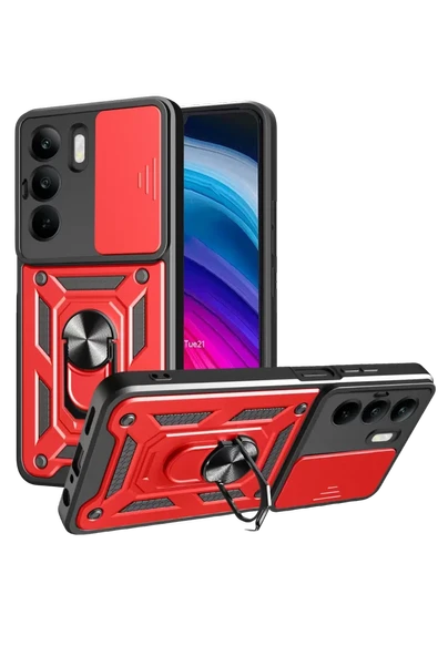 Newface Realme C75 4G Kılıf Pars Lens Yüzüklü Silikon - Kırmızı ürün görseli 1