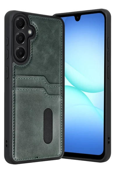 Newface Samsung Galaxy A17 5G Sara Kartvizitli Deri Kılıf - Yeşil ürün görseli 1